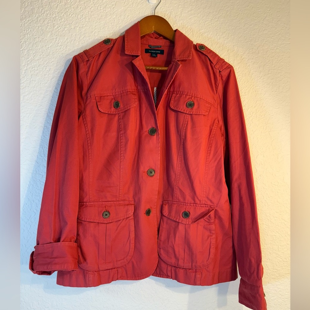 LANDS' END Size 16 Coral Women's Button Down Military Utility Jacket.‎